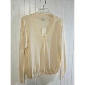 A New Day Fine Gauge V Neck Pullover Cream Sz L New